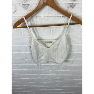 Abercrombie & Fitch Women's Adjustable Straps Ribbed Crop Top White Size Large